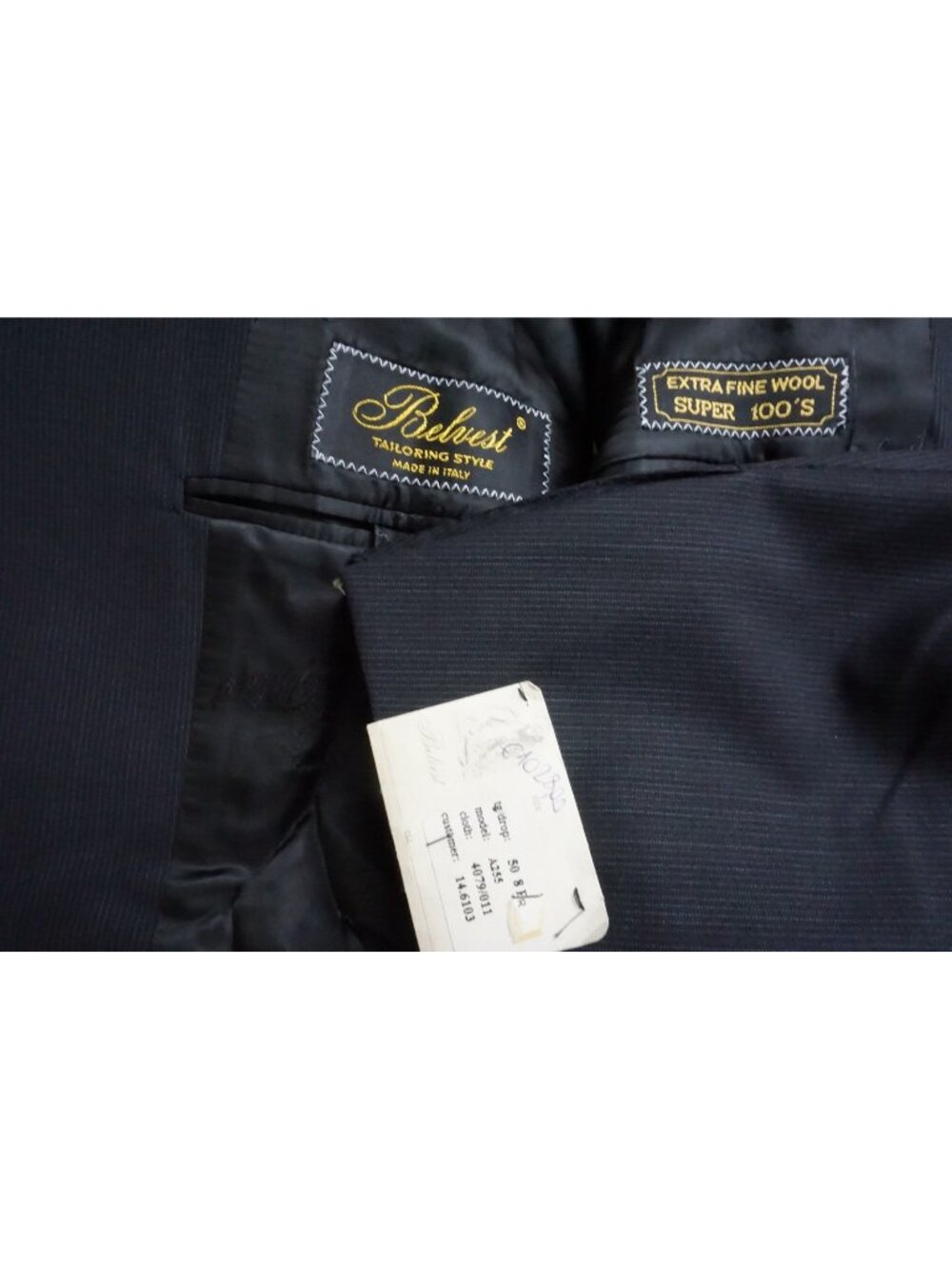 Belvest Black Pinstriped S100s Wool 2 Pc Suit Jacket Pants Sz 40R Brand New